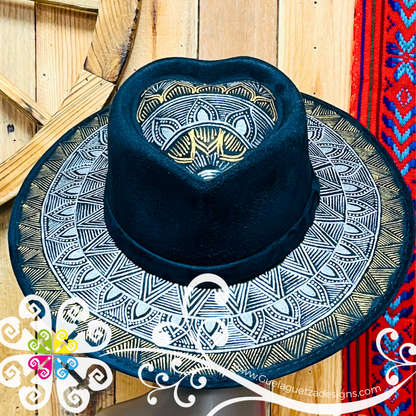 Black Heart Mitla Velvet Hat - Hand Painted Hat