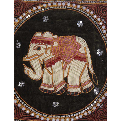 Elephant Tapestry Beaded Embroidered Cushion- Thailand