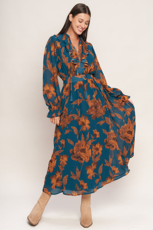 BURNISHED BOTANICA WOVEN MIDI DRESS