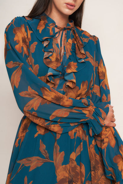 BURNISHED BOTANICA WOVEN MIDI DRESS