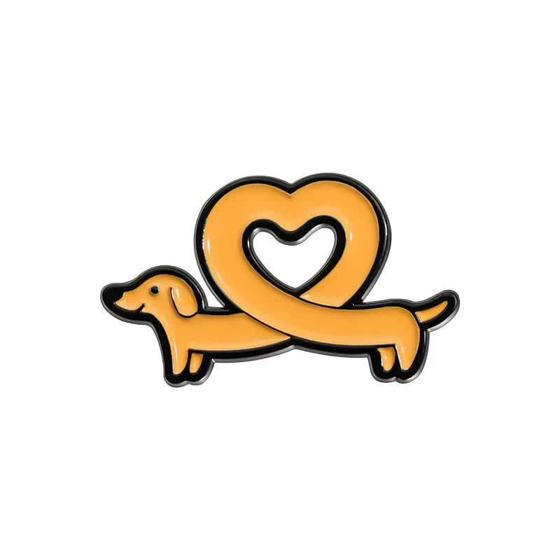 Sausage Dog Heart Enamel Pin Cartoon Brooch Lapel Badge Gift