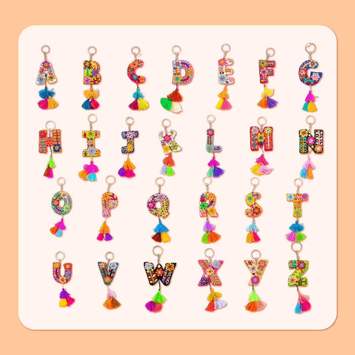 Alphabet Letter Embroidered Boho Keychain | Bag Charm - Mexico