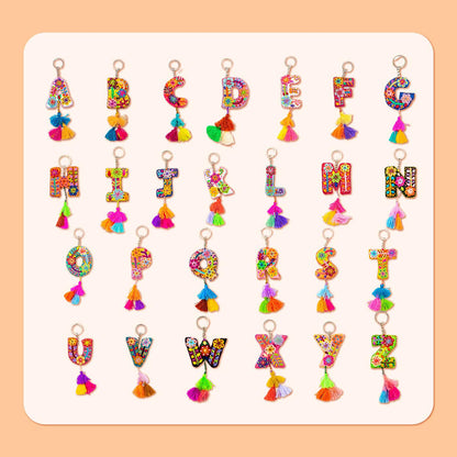 Alphabet Letter Embroidered Boho Keychain | Bag Charm - Mexico