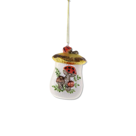 Retro Mushroom Cookie Jar Glass Ornament