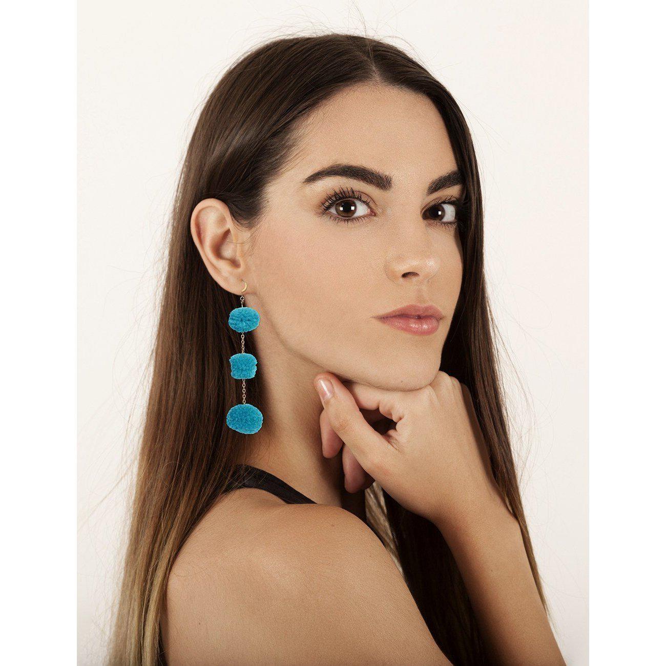 Pom Pom Triple Earrings - Thailand